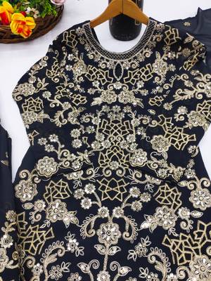 Black designer fox georgette sequins embroidered work readymade suit 4