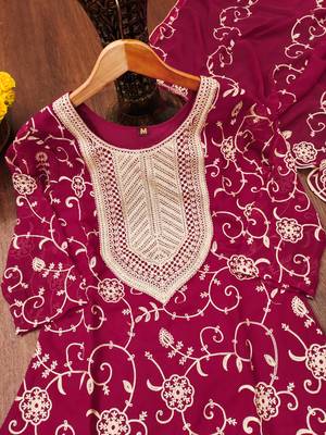 Pink designer fox georgette embroidered work readymade suit 4
