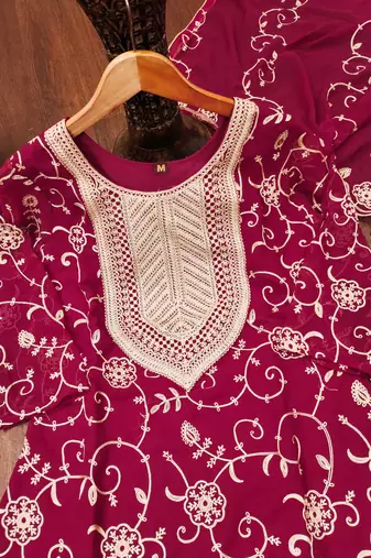 Pink designer fox georgette embroidered work readymade suit