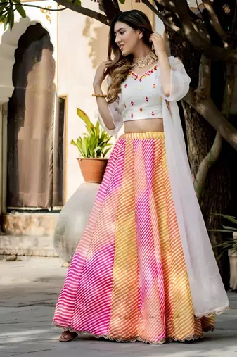 multicolor silkblend printed lehenga set