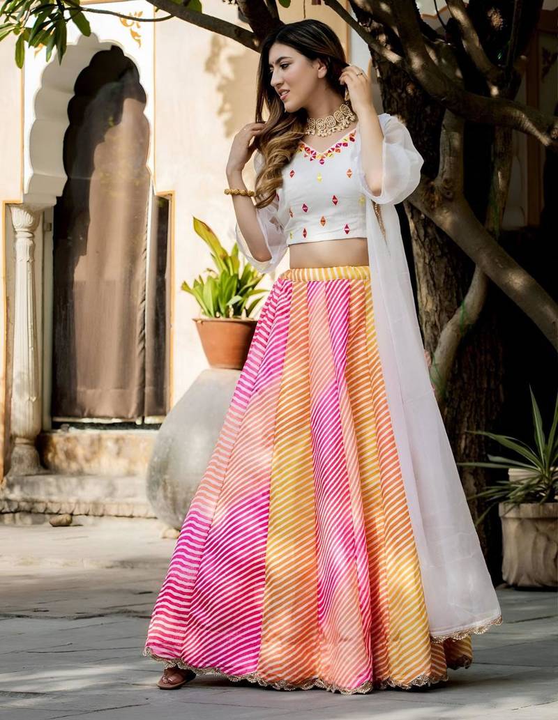multicolor silkblend printed lehenga set
