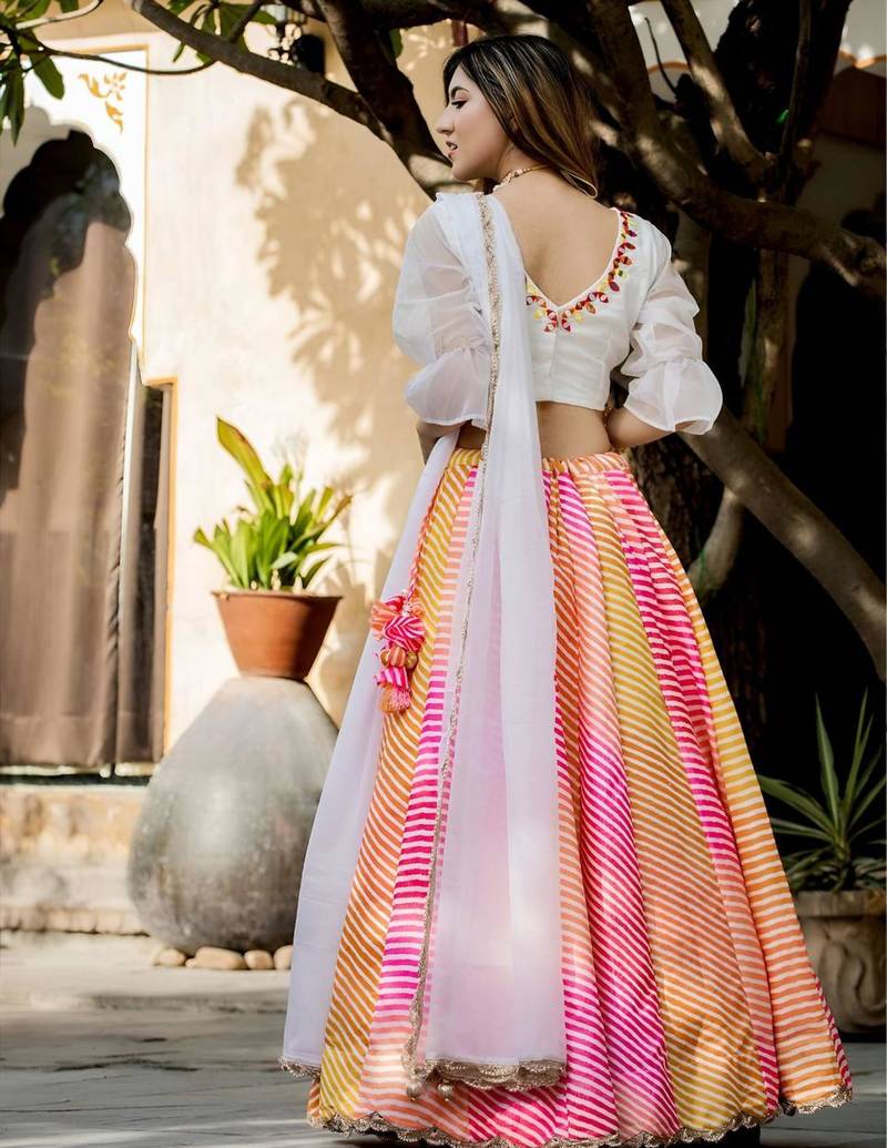 multicolor silkblend printed lehenga set