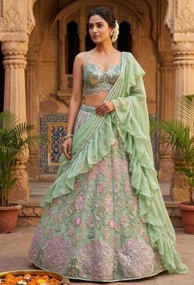 sea green silkblend embroidered lehenga set 1