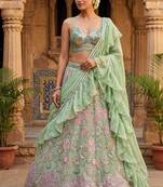 sea green silkblend embroidered lehenga set