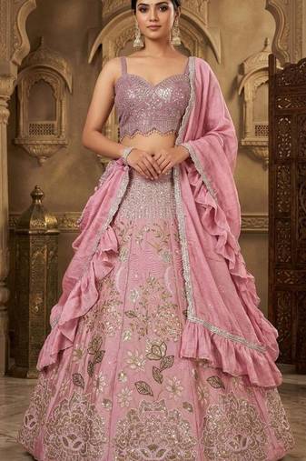 pink silkblend embroidered lehenga set