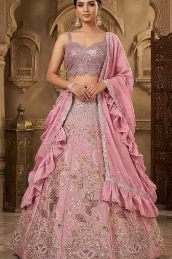 pink silkblend embroidered lehenga set