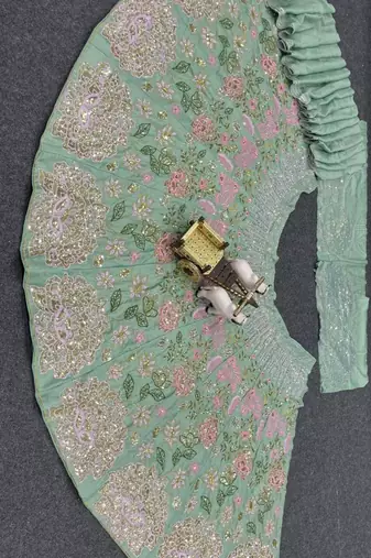 sea green silkblend embroidered lehenga set