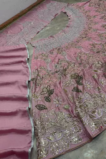 pink silkblend embroidered lehenga set