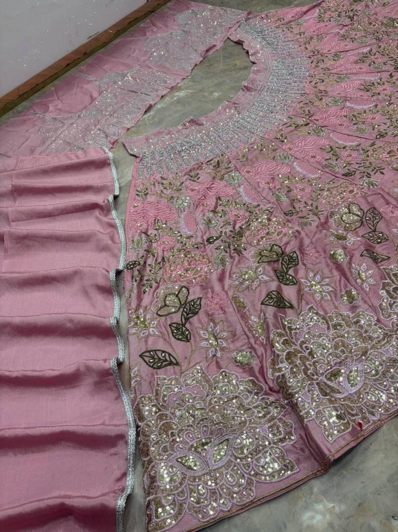 pink silkblend embroidered lehenga set