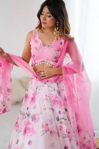 pink silkblend embroidered lehenga set