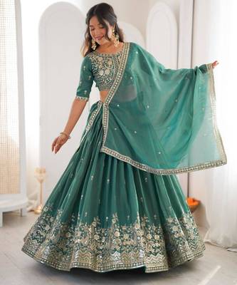 sea green silkblend embroidered lehenga set 1