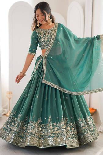 sea green silkblend embroidered lehenga set
