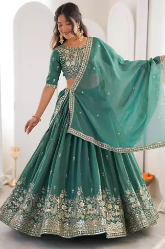 sea green silkblend embroidered lehenga set