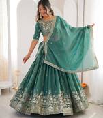 sea green silkblend embroidered lehenga set