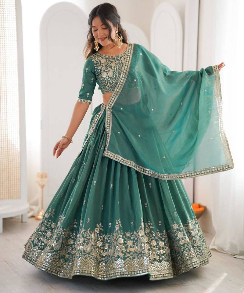 sea green silkblend embroidered lehenga set