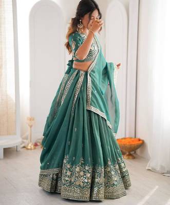 sea green silkblend embroidered lehenga set 3