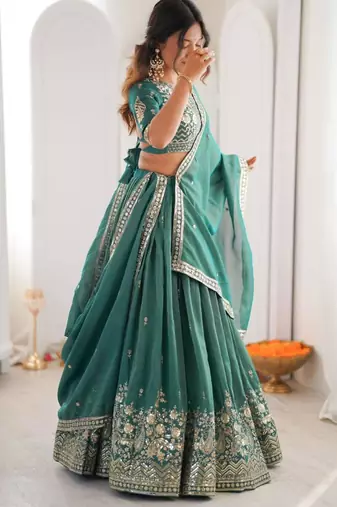 sea green silkblend embroidered lehenga set