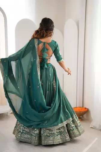 sea green silkblend embroidered lehenga set