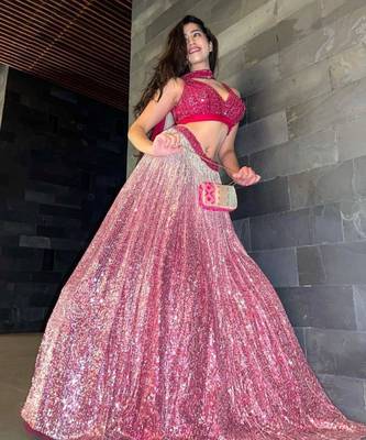 pink satin embroidered lehenga set 1