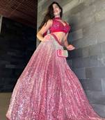 pink satin embroidered lehenga set
