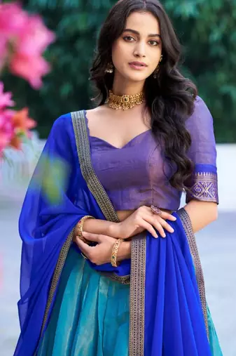 multicolor silkblend plain lehenga set