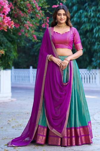 multicolor silkblend plain lehenga set
