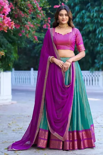 multicolor silkblend plain lehenga set