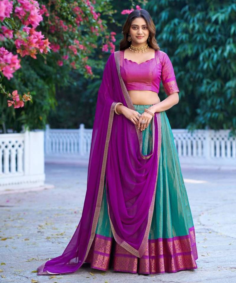 multicolor silkblend plain lehenga set