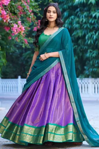 multicolor silkblend plain lehenga set