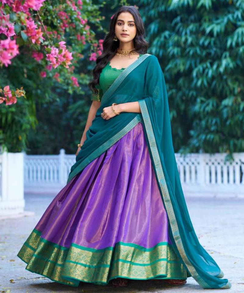 multicolor silkblend plain lehenga set