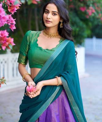 multicolor silkblend plain lehenga set 4