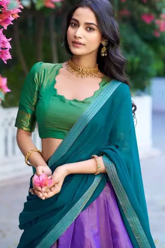 multicolor silkblend plain lehenga set