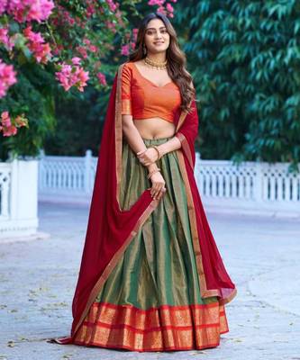 multicolor silkblend plain lehenga set 1