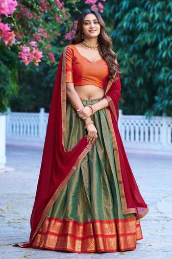 multicolor silkblend plain lehenga set