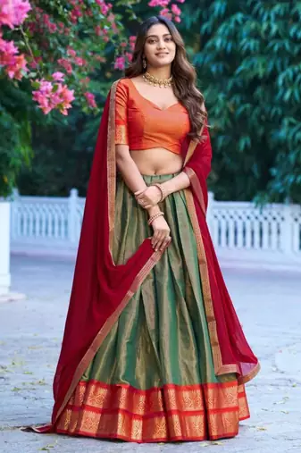 multicolor silkblend plain lehenga set