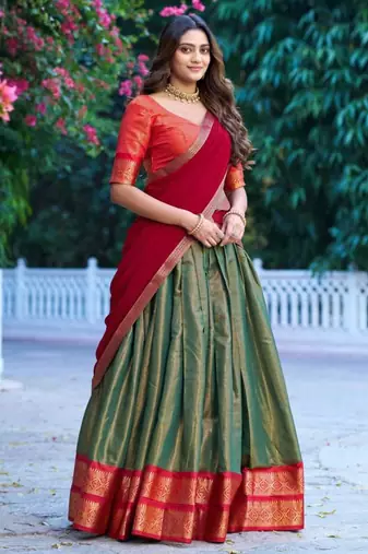 multicolor silkblend plain lehenga set