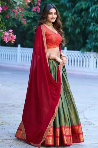 multicolor silkblend plain lehenga set