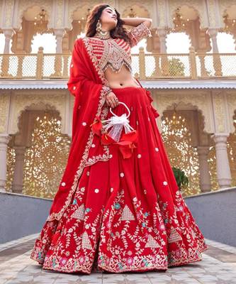 red silkblend embroidered lehenga set 2