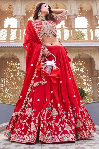 red silkblend embroidered lehenga set