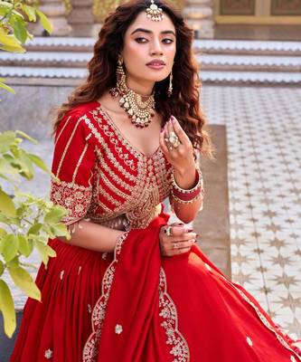 red silkblend embroidered lehenga set 3