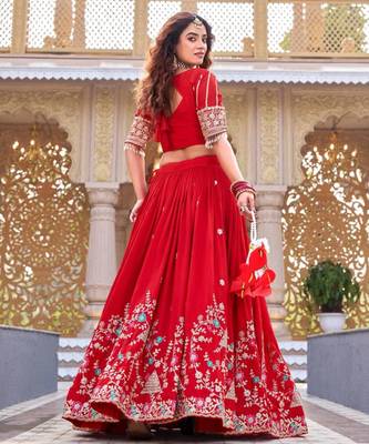 red silkblend embroidered lehenga set 4