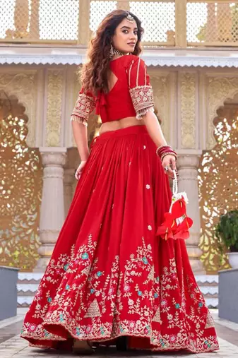 red silkblend embroidered lehenga set