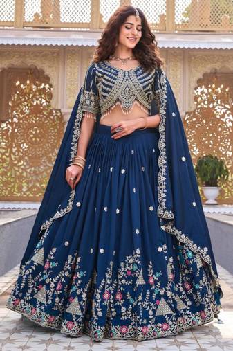 blue silkblend embroidered lehenga set