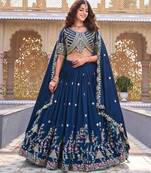 blue silkblend embroidered lehenga set