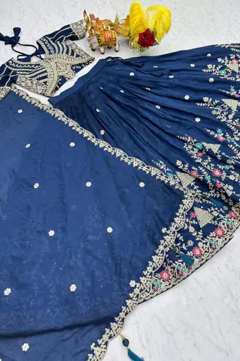 blue silkblend embroidered lehenga set