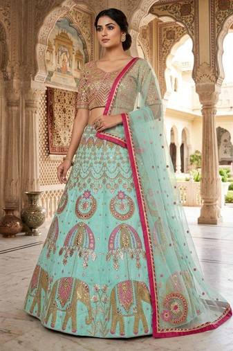 sea green silkblend embroidered lehenga set
