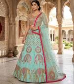 sea green silkblend embroidered lehenga set