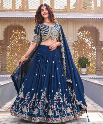 blue silkblend embroidered lehenga set 3