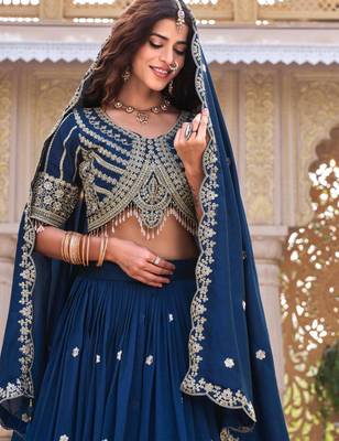 blue silkblend embroidered lehenga set 4