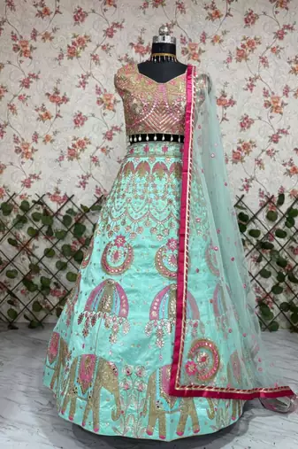 sea green silkblend embroidered lehenga set